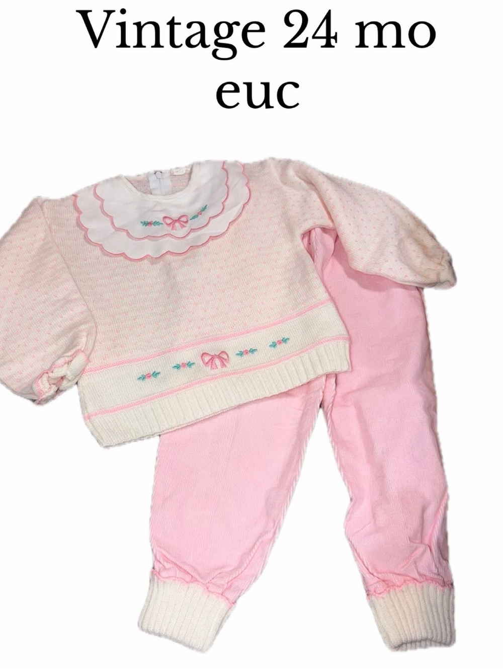 Vintage 24 month girls pink 2 piece sweater outfit